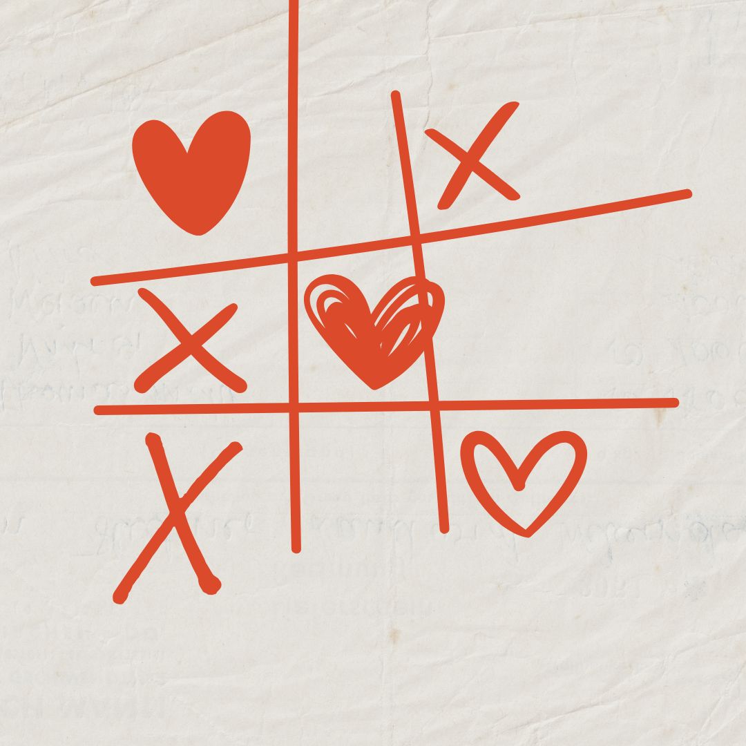 Walentynkowa wersja gry w kółko i krzyżyk. Zamiast kółek są serca